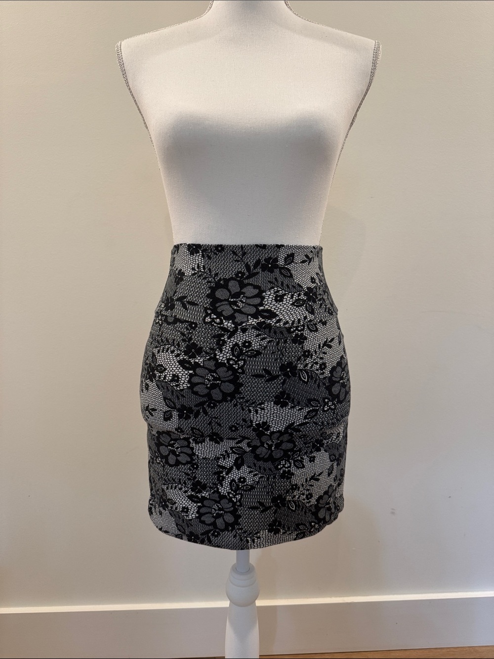 Ambiance Black and Gray Floral Mini Skirt